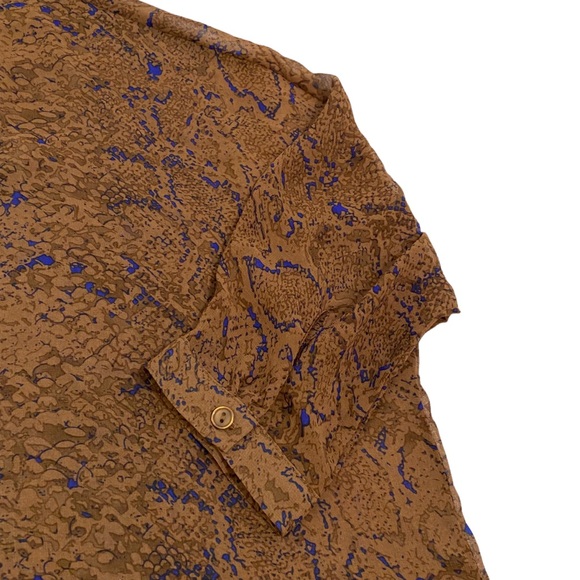 Fab’rik Brown & Blue Semi Sheer Snake Print Button Down Blouse, Size Medium - Picture 3 of 10